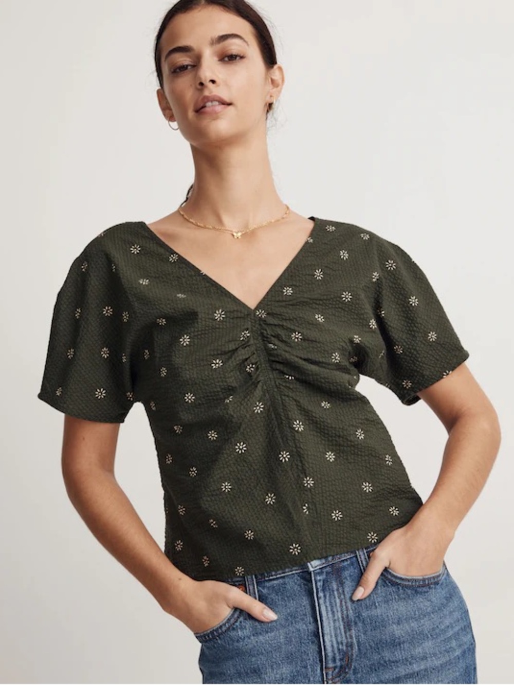 Madewell Top Blouse Puff Sleeve Floral Women’s size 6 NWT